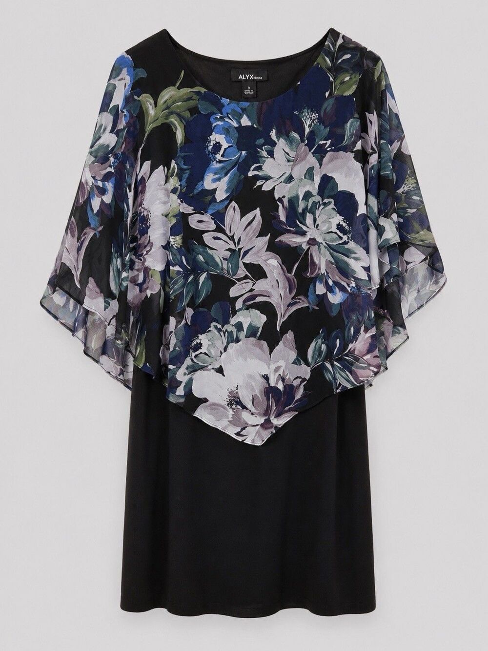 ALYX Women’s Floral Flutter Sleeve Dress Black Size 8 Layered Midi Dress